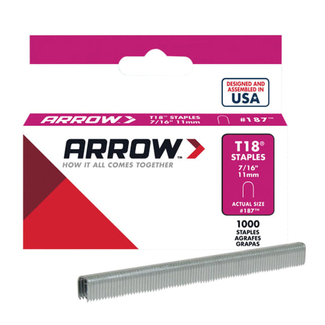 Arrow T18 Staples 11mm (7/16in) Box Of 1000 ARRT18716S - MonkeyTools