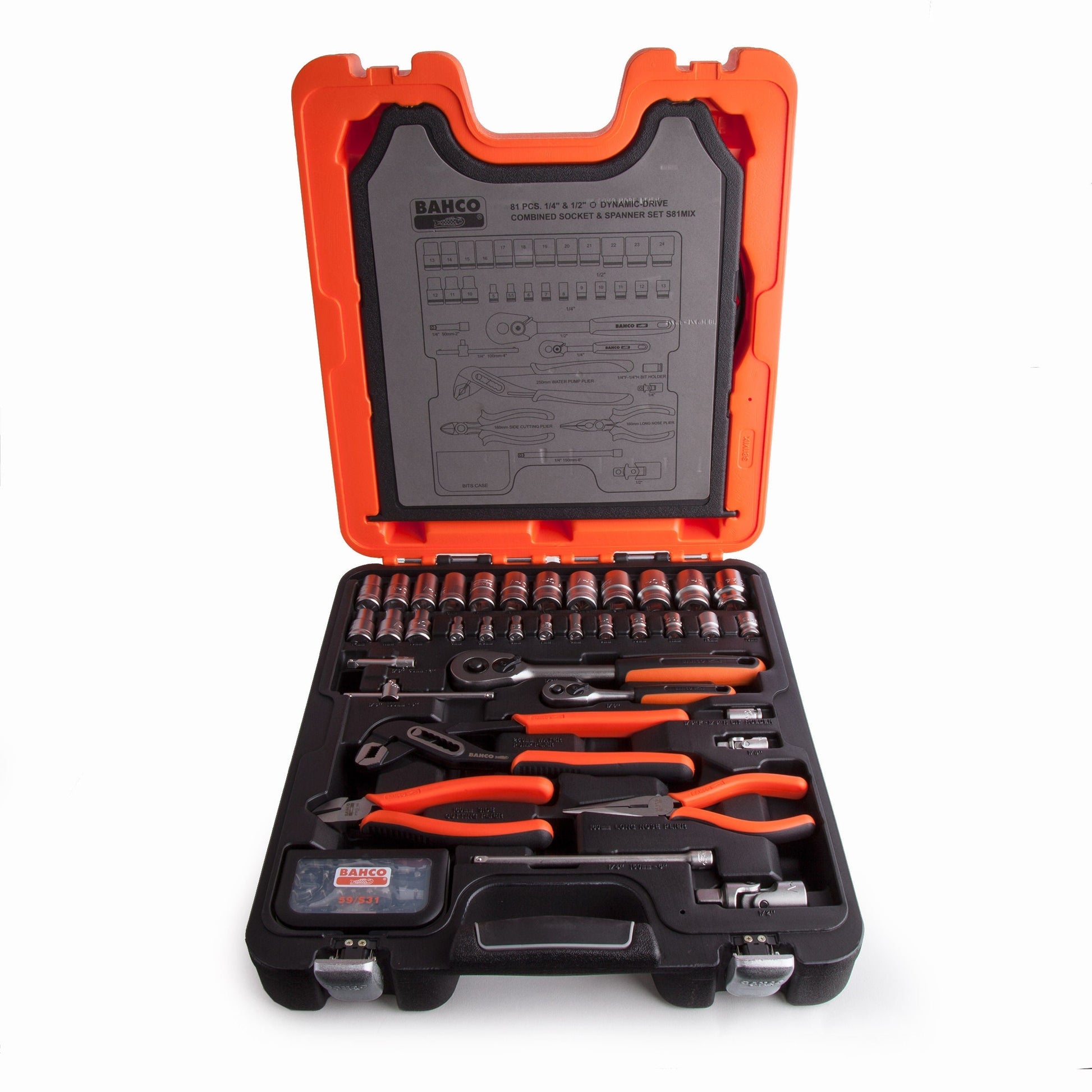 Bahco 1/4" & 1/2" Drive Socket Spanner and Pliers Set 81 Piece S81MIX - SPL - MonkeyTools