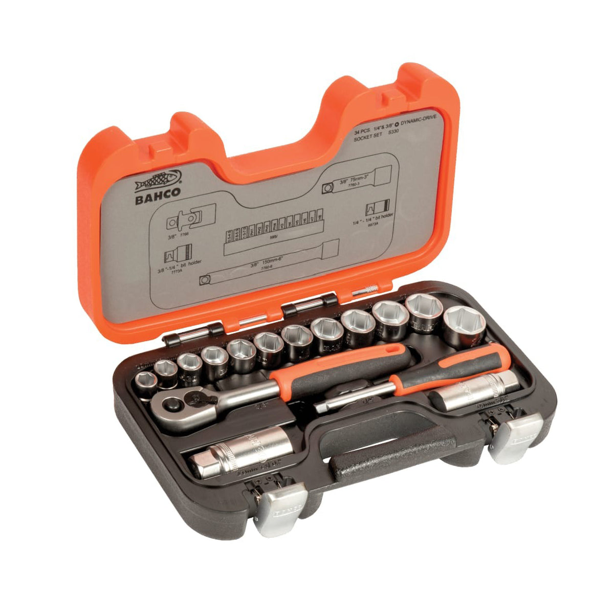Bahco XMS2238SS 34 Piece 3/8in Drive Socket Set High Performance Alloy Steel with Dynamic Drive Oil & Temperature Resistant Case - MonkeyTools