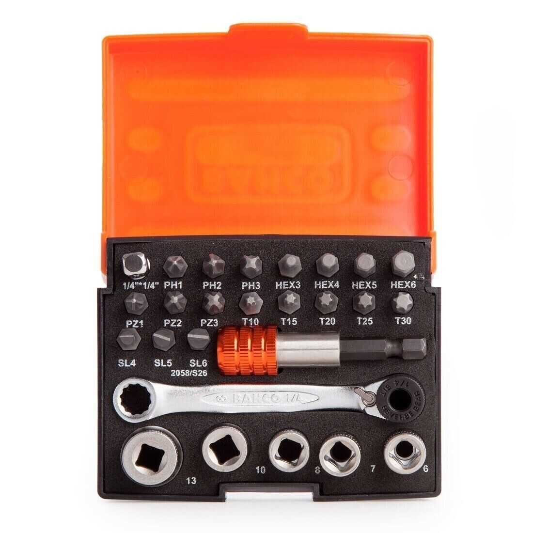 Bahco 2058/S26 26 Piece 1/4″ Drive Ratchet Mini Socket & Screwdriver Bit Set - MonkeyTools