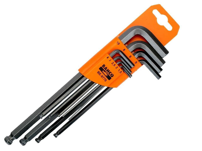 Bahco BE9770 Hex Key Set 9pc Long Ball End Hexagon Allen Allan Key 1.5 - 10mm - MonkeyTools