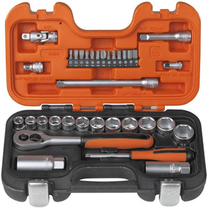 Bahco S330 3/8″ Drive 34 Piece Metric Socket Set 10-22mm + 1/4″ Screwdriver Bits - MonkeyTools