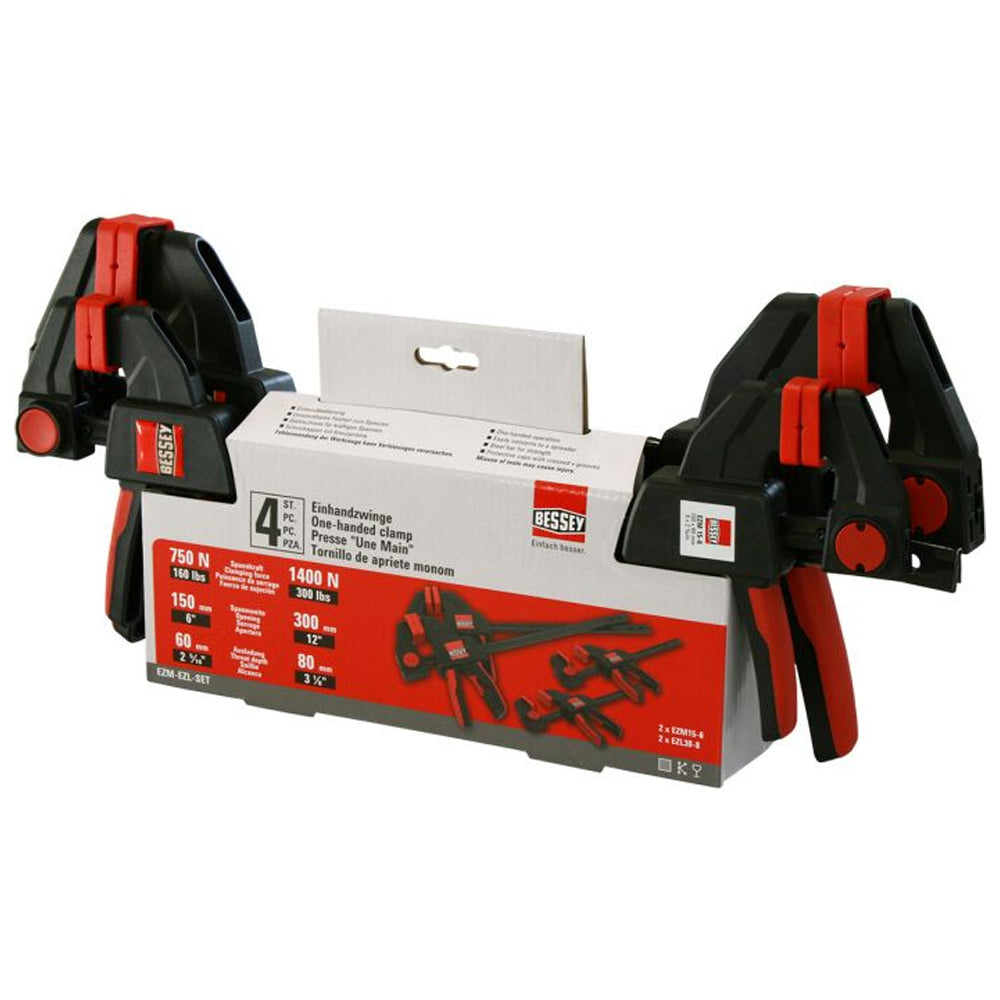 Bessey EZM-EZL-SET One-Handed Clamp 4 Piece Set  2 x 6" & 2 x 12" - MonkeyTools