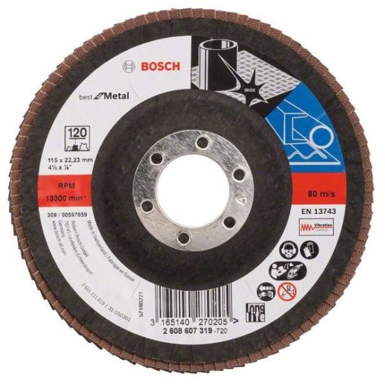 BOSCH 120 GRIT FLAP DISC X571 BEST FOR METAL GRINDING 115MM 2608607319 - MonkeyTools