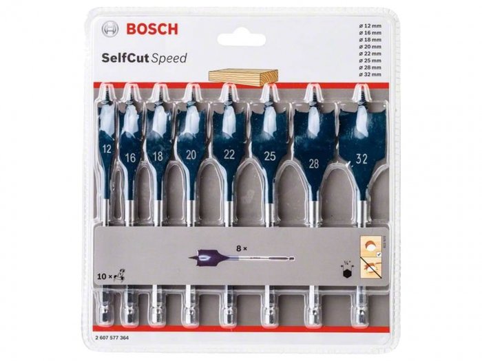 Bosch 2607577364 SelfCut Speed Flat Wood Spade Drill Bit Set 8pc 12mm - 32mm - MonkeyTools