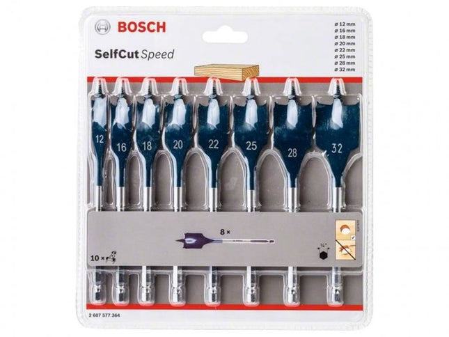 Bosch 2607577364 SelfCut Speed Flat Wood Spade Drill Bit Set 8pc 12mm - 32mm - MonkeyTools