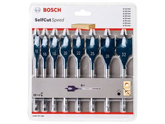 Bosch 2607577364 SelfCut Speed Flat Wood Spade Drill Bit Set 8pc 12mm - 32mm - MonkeyTools