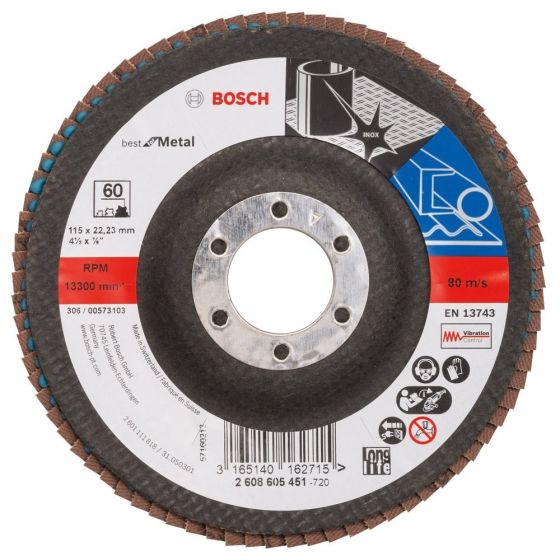 BOSCH 60 GRIT FLAP DISC X571 BEST FOR METAL GRINDING 115MM 2608605451 - MonkeyTools