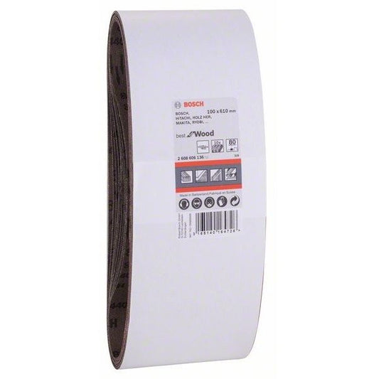 BOSCH 80 GRIT SANDING BELT SET 100 X 610MM 10 PCS 2608606136 - MonkeyTools