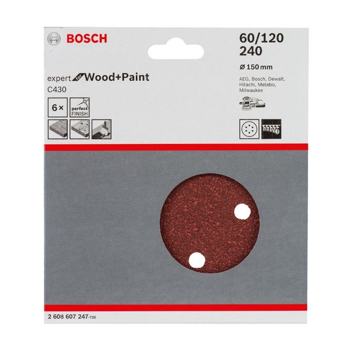 BOSCH ASSORTED GRIT 150MM RANDOM ORBIT SANDING SHEETS EXPERT FOR WOOD 6 PCS 2608607247 - MonkeyTools