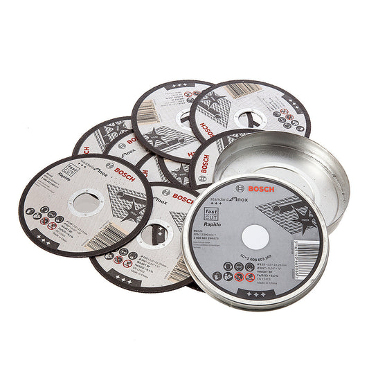 BOSCH INOX METAL CUTTING DISCS 115MM X 1MM X 22.23MM PACK OF 10 2608603254 - MonkeyTools