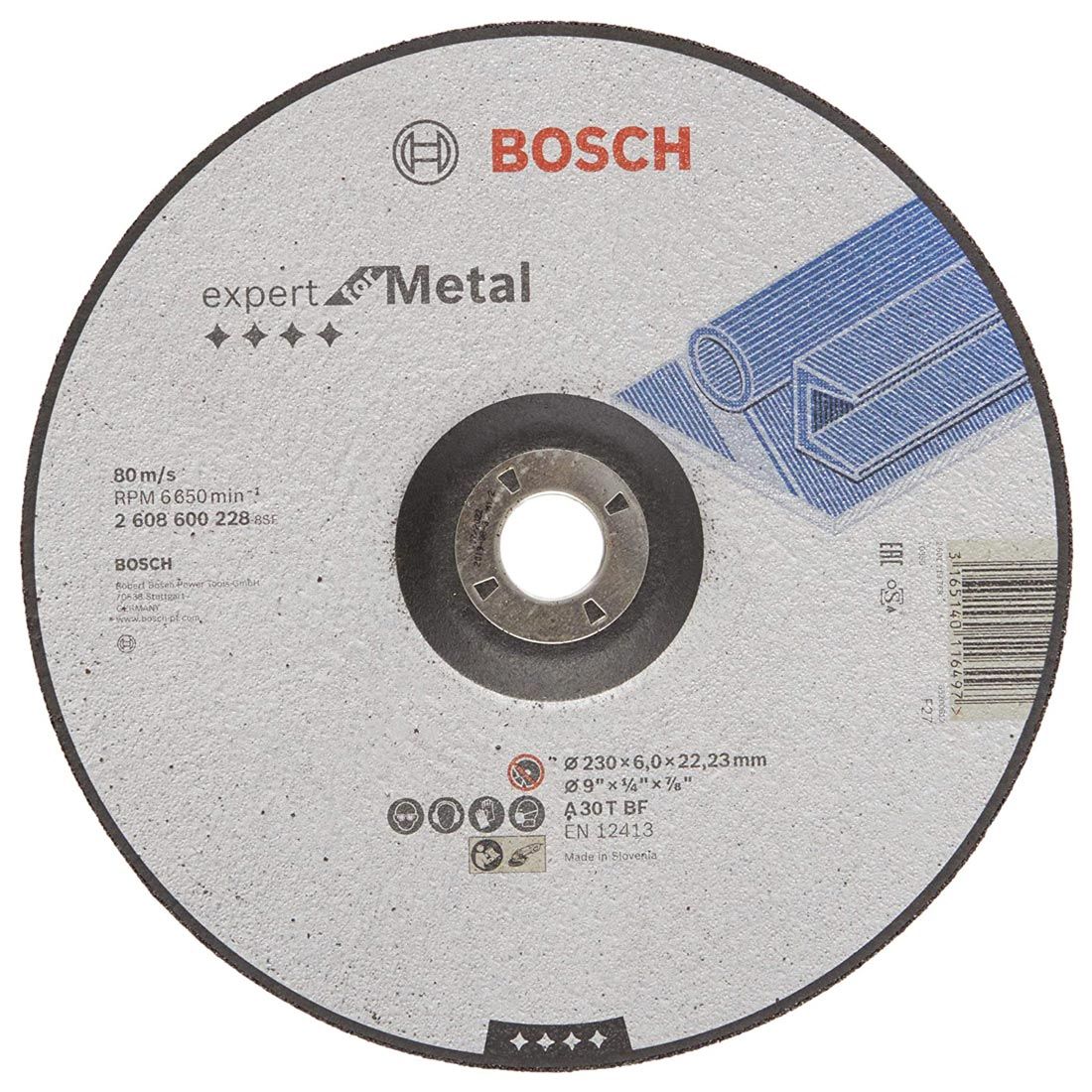 BOSCH METAL GRINDING DISC WITH DEPRESSED CENTRE 230MM 2608600228 - MonkeyTools
