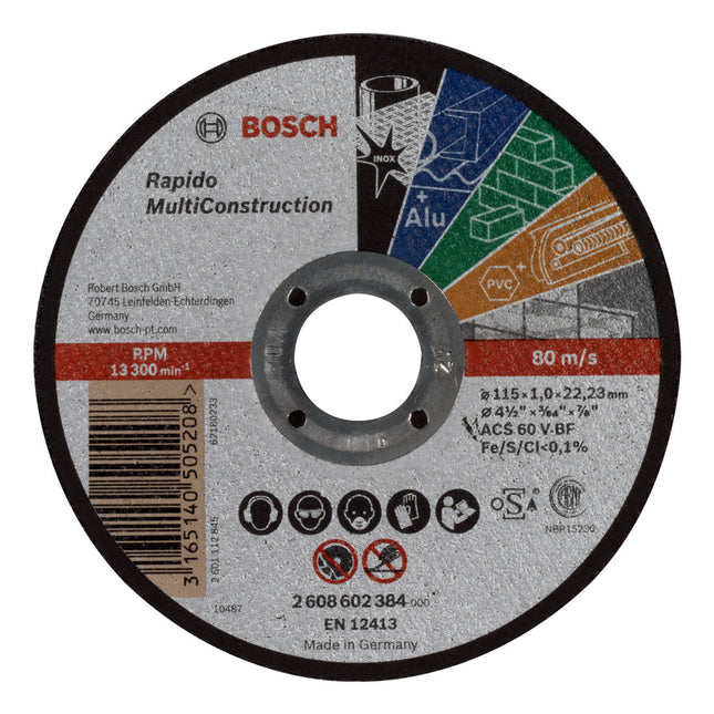 BOSCH MULTI CONSTRUCTION RAPIDO STRAIGHT CUTTING DISC 115MM 2608602384 - MonkeyTools