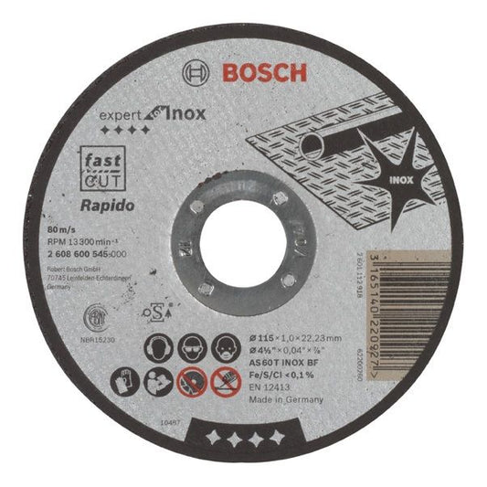 BOSCH RAPIDO STRAIGHT CUTTING DISC EXPERT FOR INOX 115MM 2608600545 - MonkeyTools