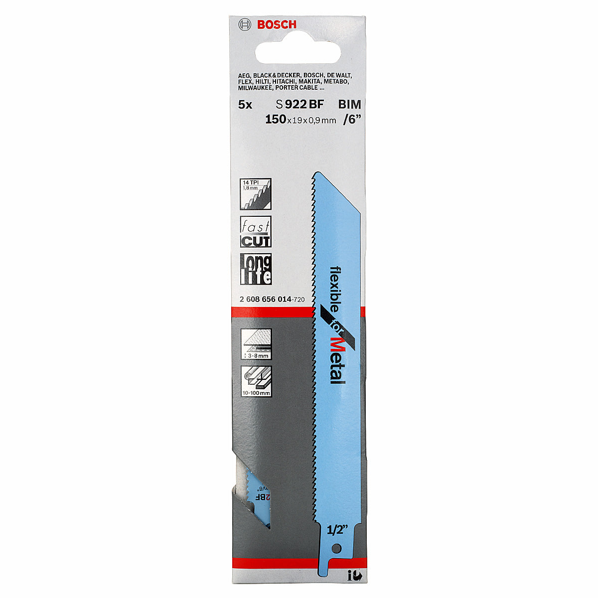 BOSCH S922BF BIM 150MM RECIPROCATING SAW BLADES FLEXIBLE FOR METAL X5 2608656014 - MonkeyTools
