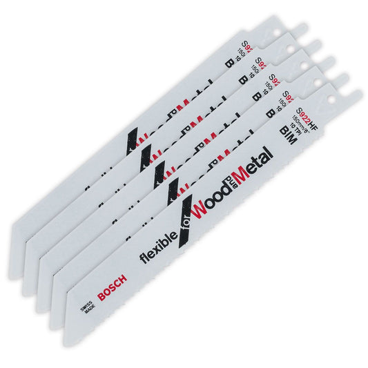 BOSCH S922HF BIM 150MM RECIPROCATING SAW BLADES FLEXIBLE FOR WOOD/METAL X5 2608656016 - MonkeyTools