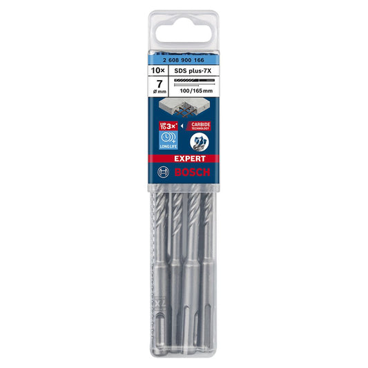 BOSCH SDS-PLUS-7 DRILL BIT 7MM X 100MM X 165MM PACK X10 PCS 2608585950 - MonkeyTools