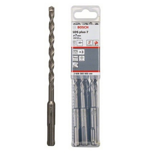 BOSCH SDS-PLUS-7 DRILL BIT 7MM X 100MM X 165MM PACK X10 PCS 2608585950 - MonkeyTools