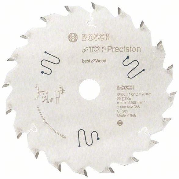BOSCH TOP PRECISION SAW BLADE 165 X 20MM X 20T WOOD 2608642385 - MonkeyTools