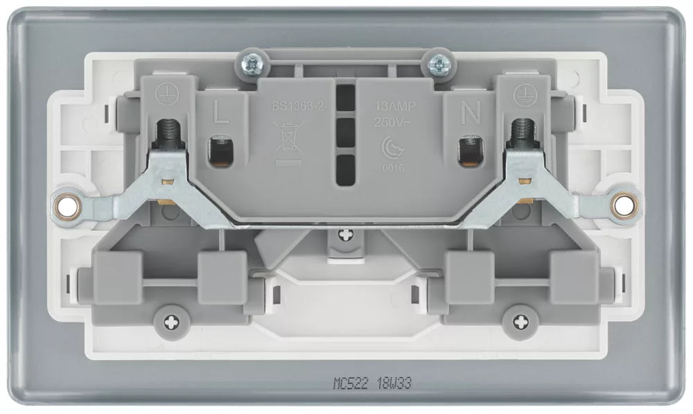 BRITISH GENERAL 13A 2-GANG DP SWITCHED METAL CLAD POWER SOCKET WITH WHITE INSERTS - MonkeyTools