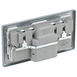 BRITISH GENERAL 13A 2-GANG SP SWITCHED METAL CLAD PASSIVE TYPE A RCD SOCKET WITH WHITE INSERTS - MonkeyTools