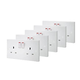 BRITISH GENERAL 900 SERIES 13A 2-GANG SP SWITCHED PLUG SOCKET WHITE 5 PACK - MonkeyTools
