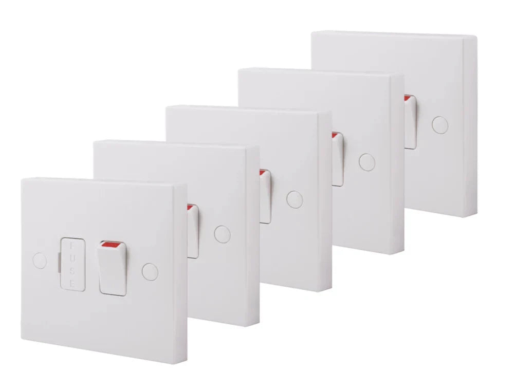 BRITISH GENERAL 900 SERIES 13A SWITCHED FUSED SPUR & FLEX OUTLET WHITE 5 PACK - MonkeyTools