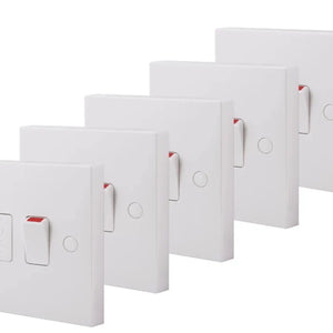 BRITISH GENERAL 900 SERIES 13A SWITCHED FUSED SPUR & FLEX OUTLET WHITE 5 PACK - MonkeyTools