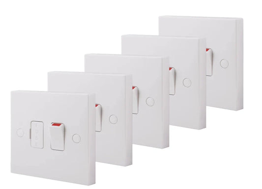 BRITISH GENERAL 900 SERIES 13A SWITCHED FUSED SPUR & FLEX OUTLET WHITE 5 PACK - MonkeyTools