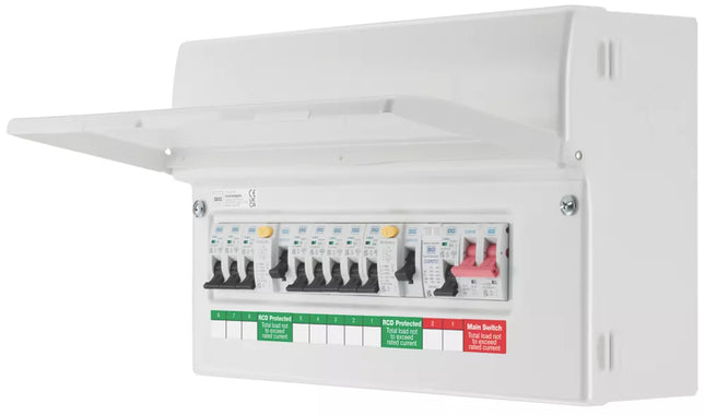 BRITISH GENERAL FORTRESS 16-MODULE 8-WAY POPULATED HIGH INTEGRITY DUAL RCD CONSUMER UNIT WITH SPD - MonkeyTools