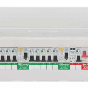 BRITISH GENERAL FORTRESS 19-MODULE 10-WAY POPULATED HIGH INTEGRITY DUAL RCD CONSUMER UNIT WITH SPD - MonkeyTools