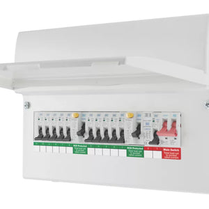 BRITISH GENERAL FORTRESS 19-MODULE 10-WAY POPULATED HIGH INTEGRITY DUAL RCD CONSUMER UNIT WITH SPD - MonkeyTools