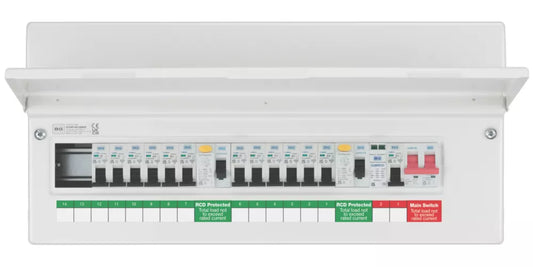 BRITISH GENERAL FORTRESS 22-MODULE 12-WAY POPULATED HIGH INTEGRITY DUAL RCD CONSUMER UNIT WITH SPD - MonkeyTools