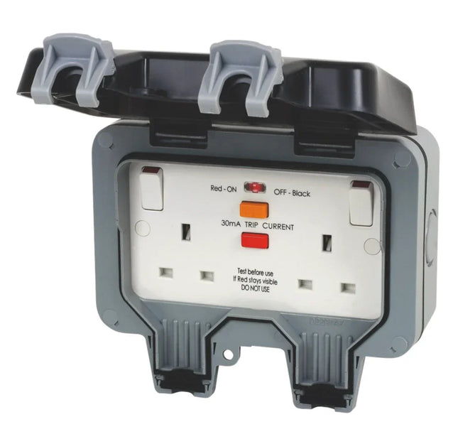 BRITISH GENERAL IP66 13A 2-GANG SP WEATHERPROOF OUTDOOR SWITCHED PASSIVE RCD SOCKET - MonkeyTools
