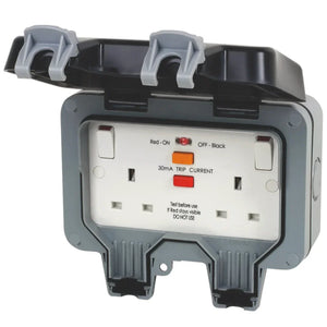 BRITISH GENERAL IP66 13A 2-GANG SP WEATHERPROOF OUTDOOR SWITCHED PASSIVE RCD SOCKET - MonkeyTools