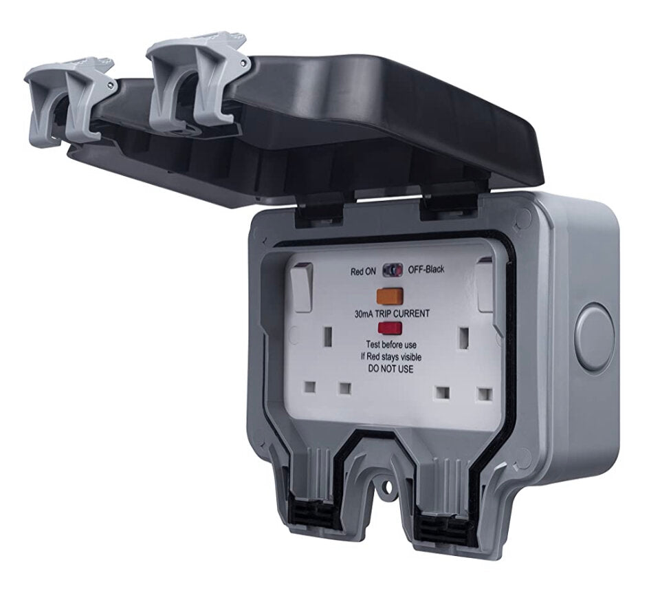 BRITISH GENERAL IP66 13A 2-GANG SP WEATHERPROOF OUTDOOR SWITCHED PASSIVE RCD SOCKET - MonkeyTools