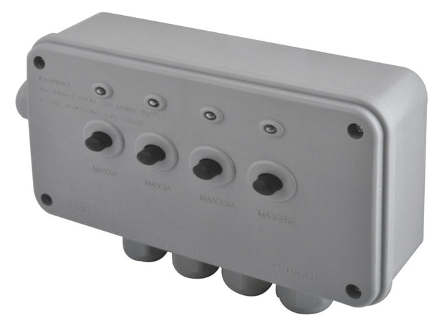 BRITISH GENERAL IP66 13A 4-GANG 4-WAY WEATHERPROOF OUTDOOR SWITCHED POWER CONTROLLER WITH LED - MonkeyTools