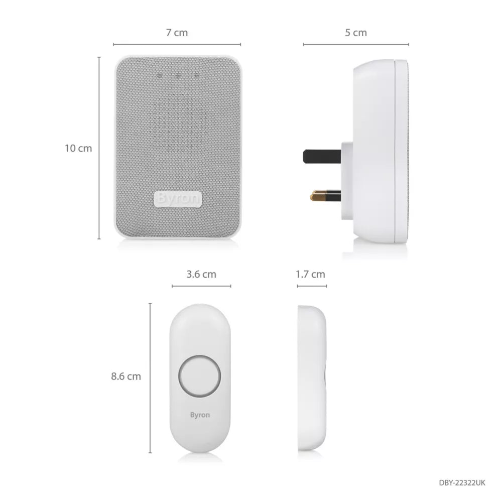 BYRON DBY-22322UK PLUG-IN WIRELESS DOORBELL WHITE / GREY - MonkeyTools