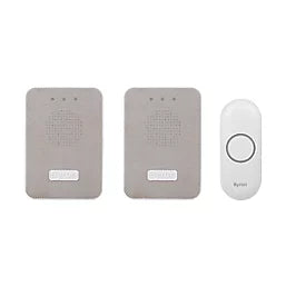 BYRON DBY-22324UK BATTERY-POWERED WIRELESS PORTABLE & PLUG-IN DOORBELLS WHITE / GREY - MonkeyTools