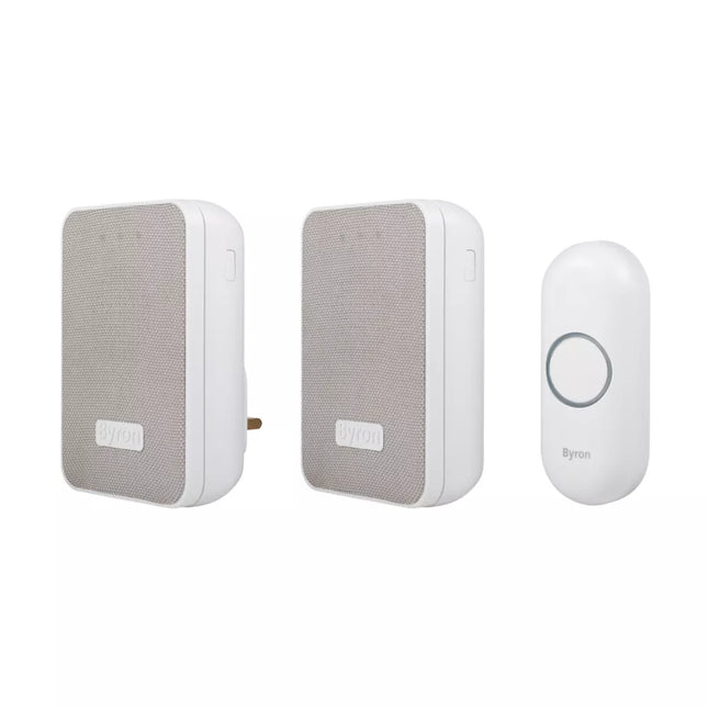 BYRON DBY-22324UK BATTERY-POWERED WIRELESS PORTABLE & PLUG-IN DOORBELLS WHITE / GREY - MonkeyTools