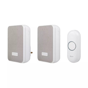 BYRON DBY-22324UK BATTERY-POWERED WIRELESS PORTABLE & PLUG-IN DOORBELLS WHITE / GREY - MonkeyTools
