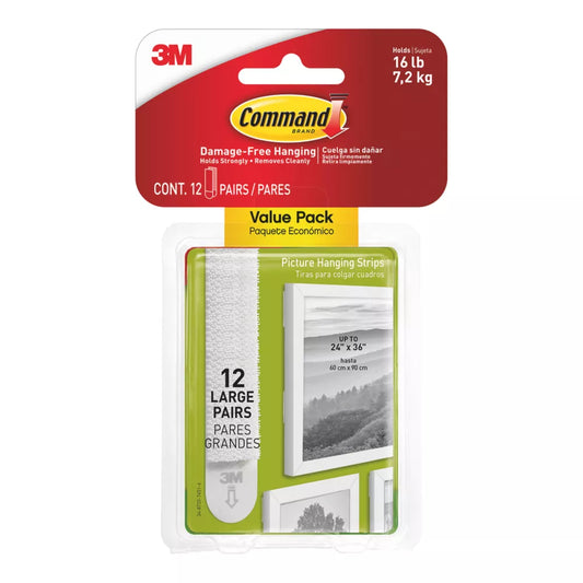 COMMAND SELF-ADHESIVE PICTURE HANGING STRIPS LARGE 12 PACK - MonkeyTools