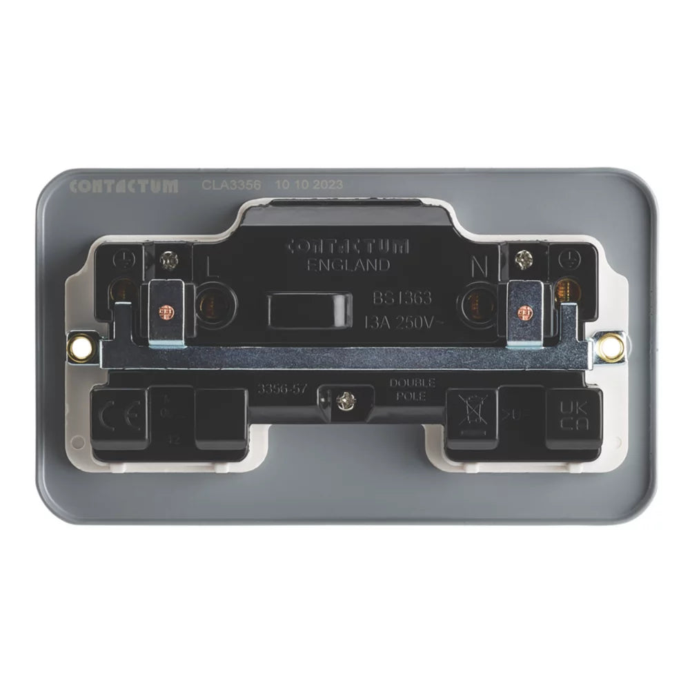CONTACTUM 13A 2-GANG DP SWITCHED METAL CLAD SOCKET WITH WHITE INSERTS - MonkeyTools