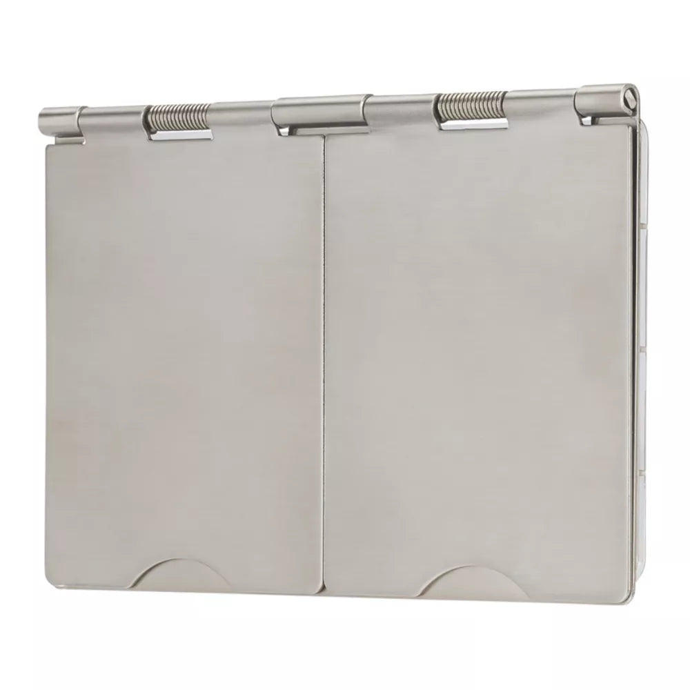 CONTACTUM 3377BSW 13A 2-GANG UNSWITCHED FLOOR SOCKET BRUSHED STEEL WITH WHITE INSERTS - MonkeyTools