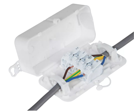 DEBOX 16A 2SL IN-LINE JUNCTION BOX 50 X 29 X 97MM WHITE - MonkeyTools