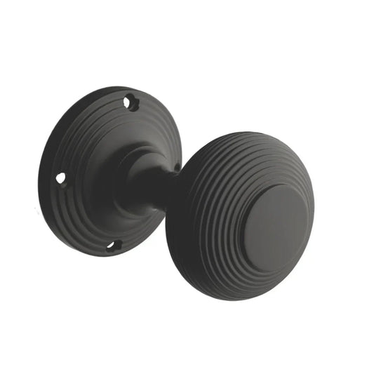 DESIGNER LEVERS BEEHIVE DOOR KNOB PAIR MATT BLACK 60MM - MonkeyTools