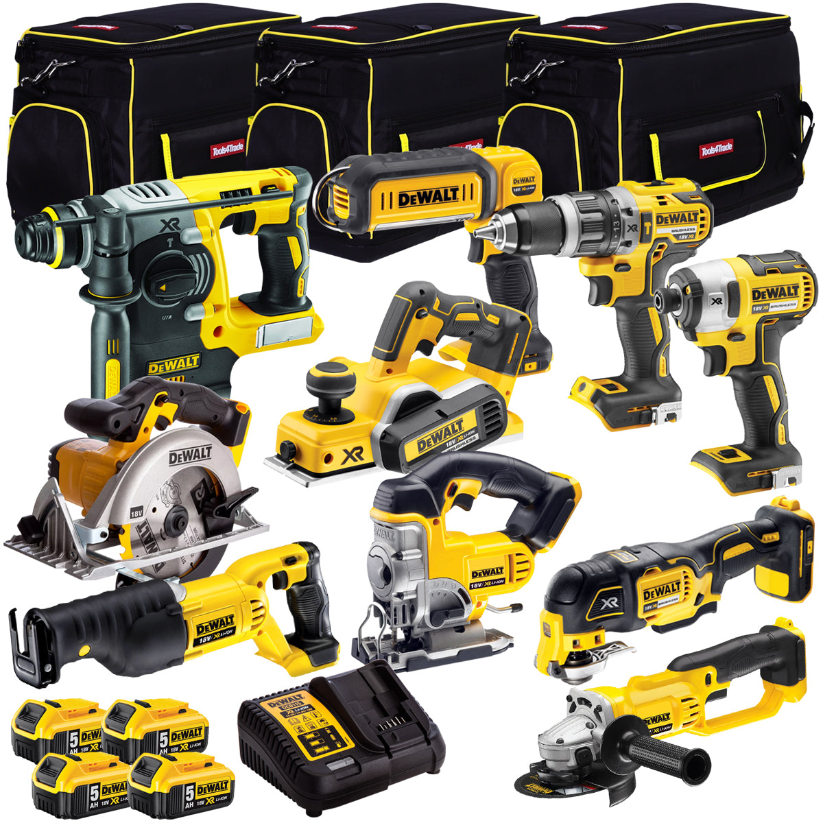 Dewalt DCKT4T10P4B 18V Li-Ion 10 Piece with 4 x 5.0Ah Batteries & Charger in Bag - MonkeyTools