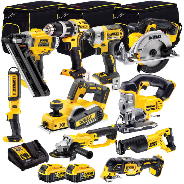 Dewalt 18V 10 Piece Power Tool Kit with 2 x 5.0Ah Batteries T4TKIT-981 - MonkeyTools