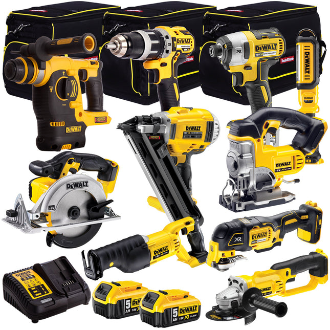 Dewalt 18V 10 Piece Power Tool Kit with 2 x 5.0Ah Batteries T4TKIT-992 - MonkeyTools