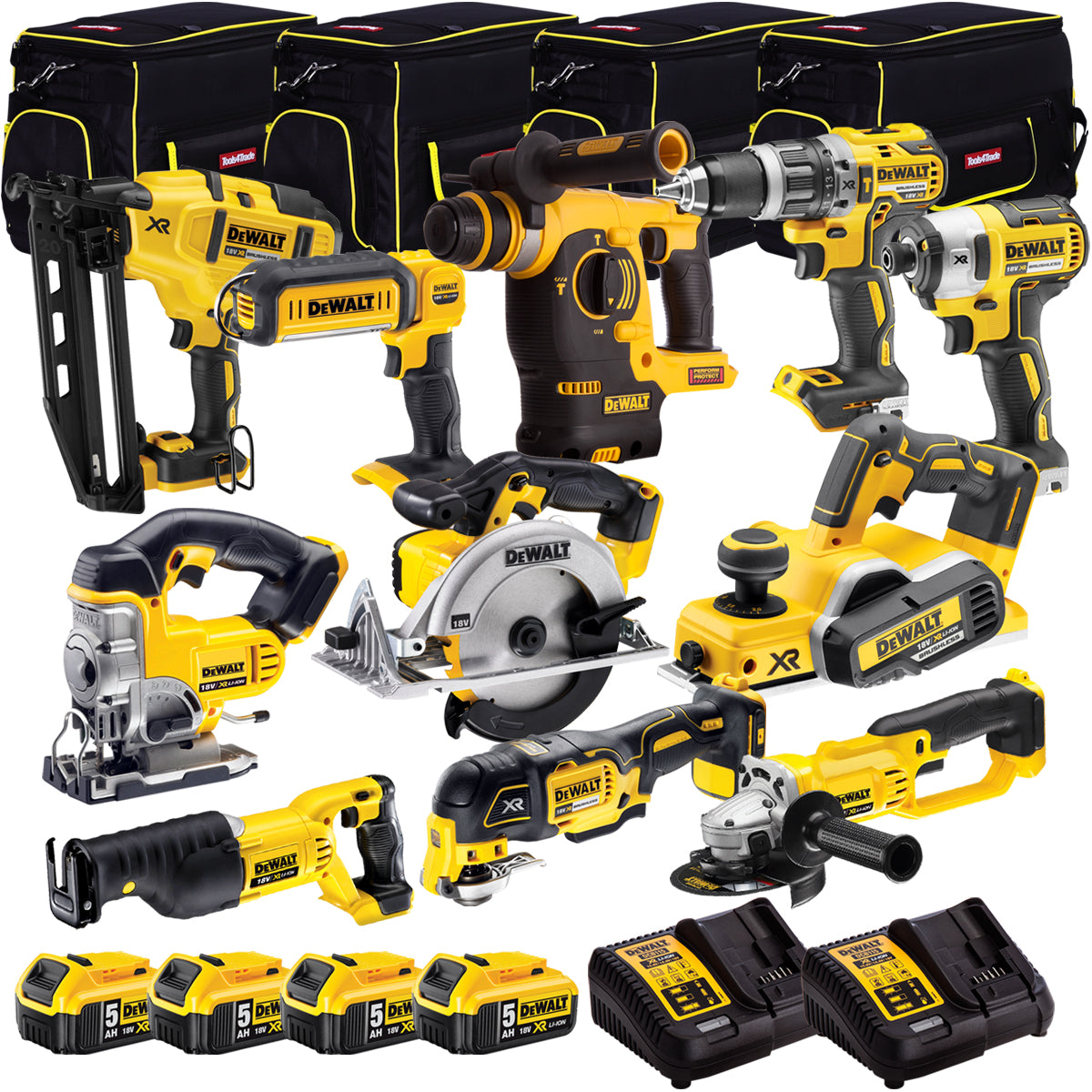 Dewalt 18V 11 Piece Power Tool Kit with 4 x 5.0Ah Batteries T4TKIT-935 - MonkeyTools